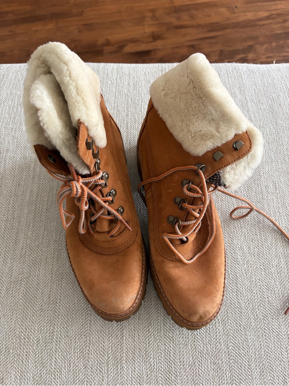 Women's Shearling-Lined Tan Suede Winter Lace-Up Boots